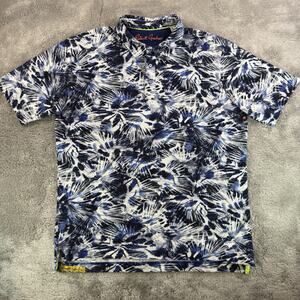 Robert Graham Polo Shirt Men's XL Blue Floral Stretch Cotton Short Sleeve